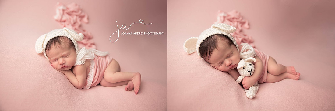 Newborn Baby Girl Side Laying Pose with Lovey