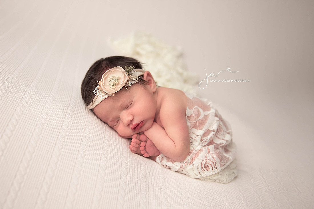 Newborn Baby Girl Taco Pose with Lace