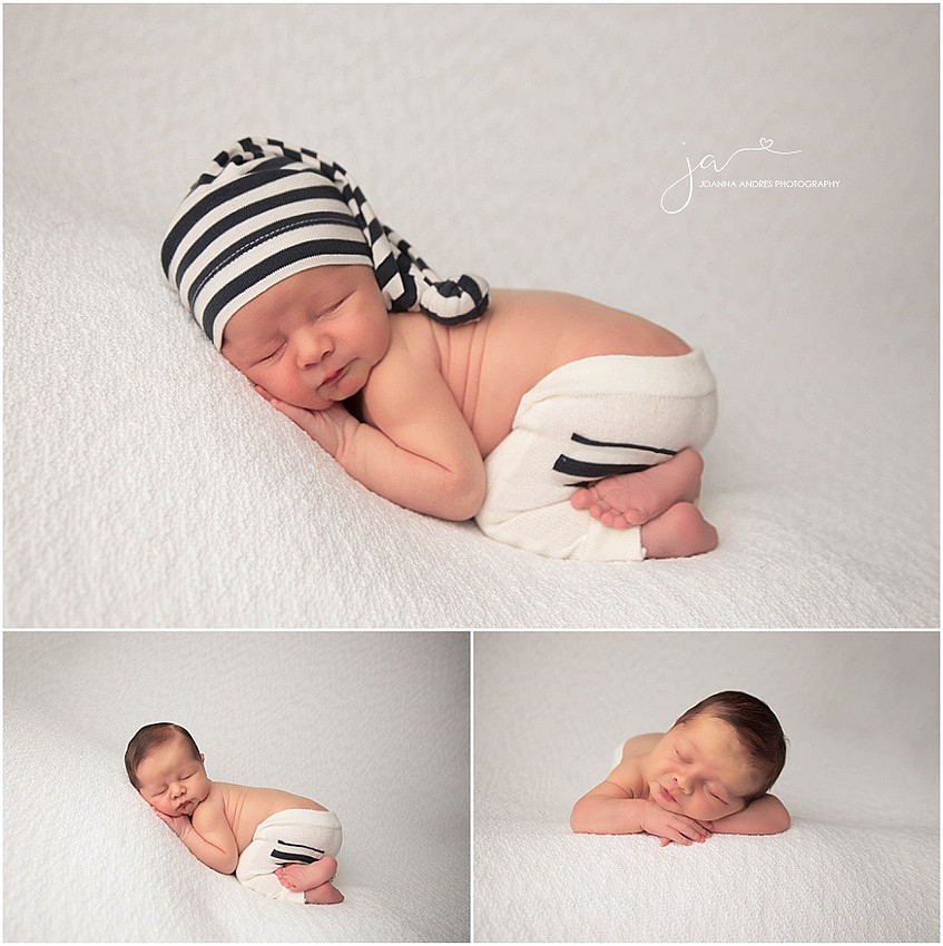 Baby Boy Portraits in Navy Blue and White Bright and Airy