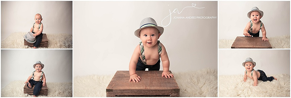 Baby Boy in Suspenders and Hat
