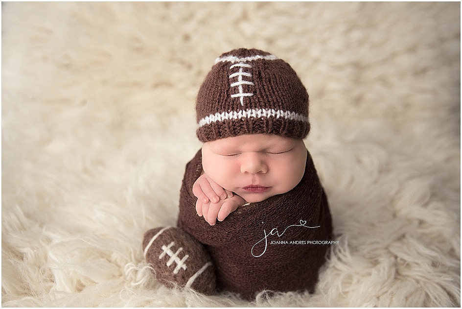 Newborn Baby Boy Football POtato Sack Pose