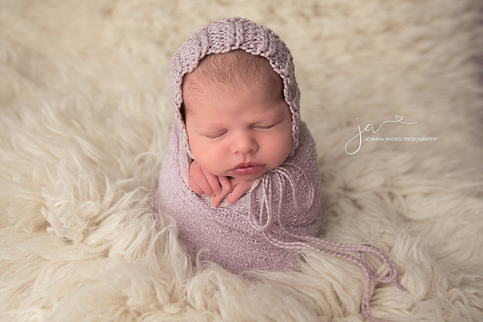 Newborn Girl Pototo Sack Wrapped in Lilac