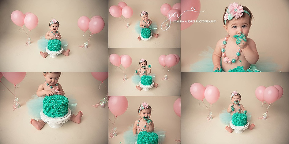 Baby's 1st Birthday Cake Smash with Teal and Pinks