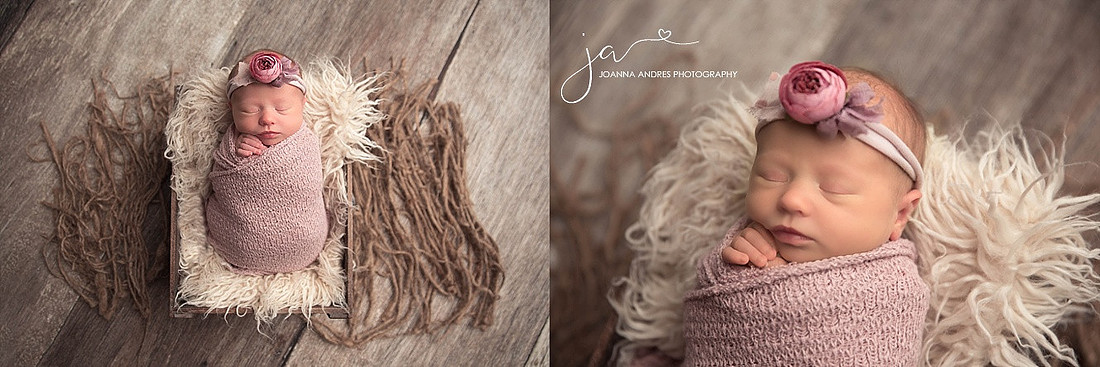 Newborn Baby GIrl in Mauve in Basket