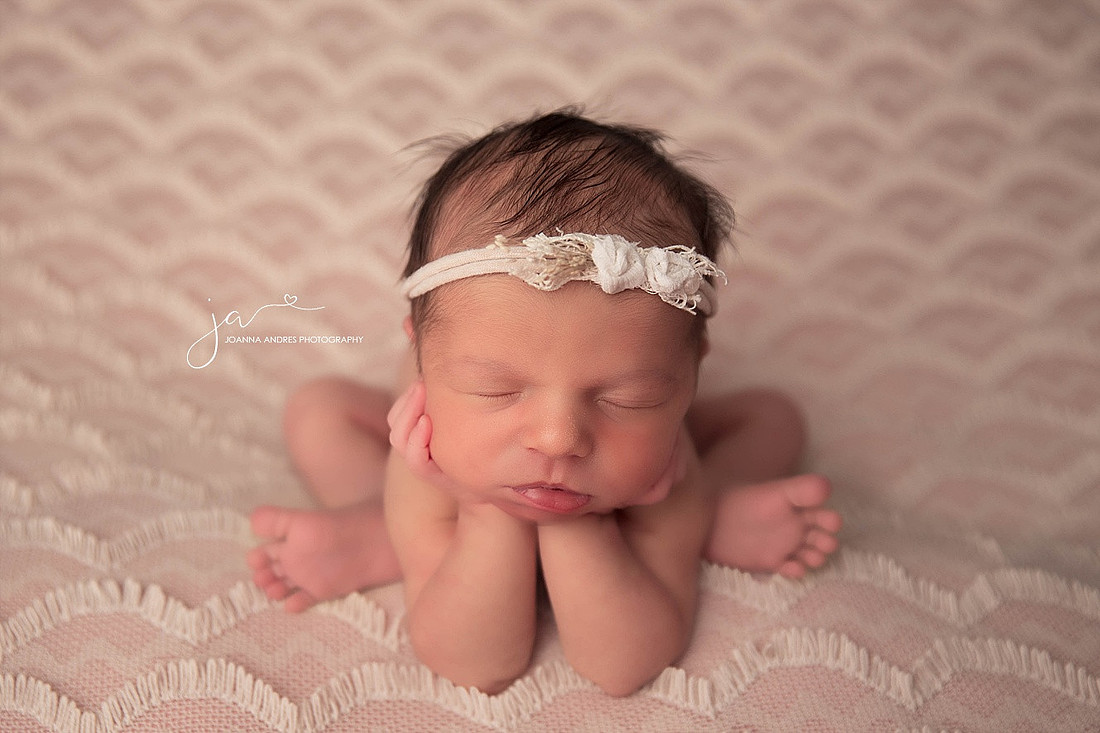NEwborn Baby Girl Froggy Pose Close Up