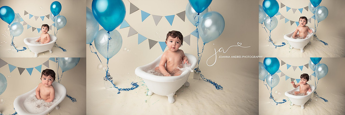 One Year Boy in Bathub after Cake Smash