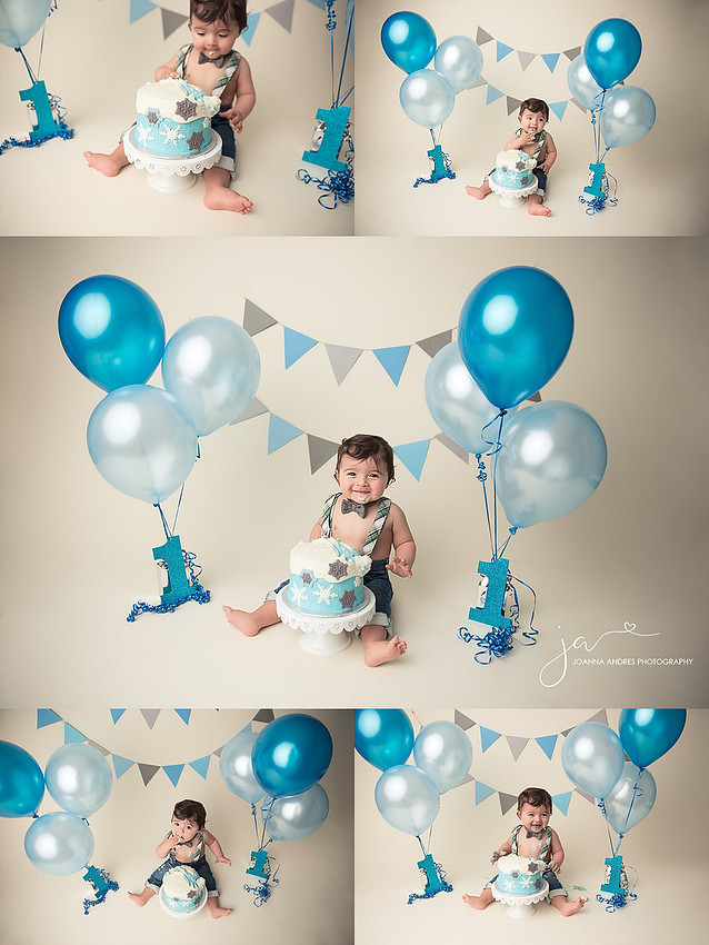 One Year Birthda Cake Smash Boy Winter Wonderland in Blues