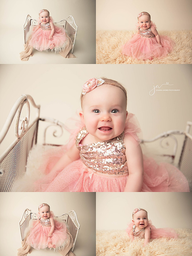 6 Month Baby Girl Collage dressed in Gold Sequence and Pink Tulle