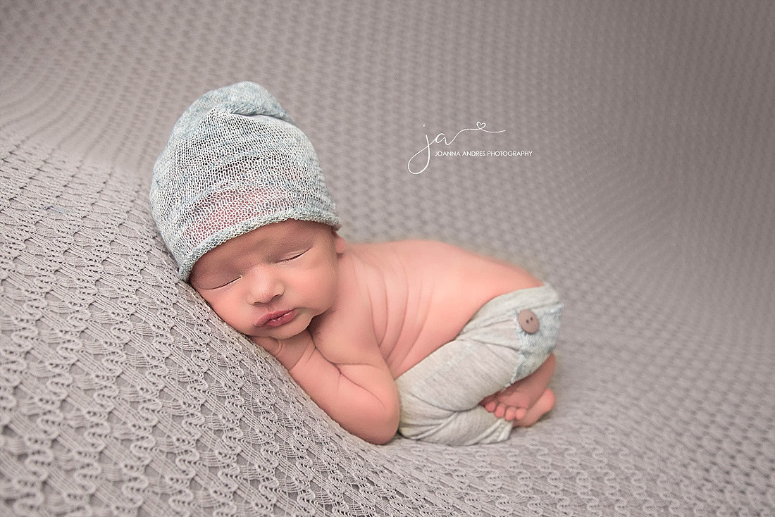 Newborn Baby Boy In Blues and Grays