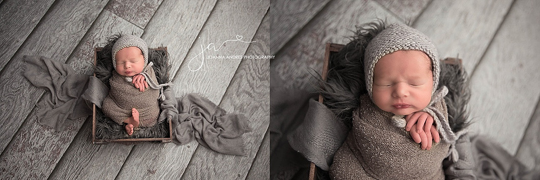 Newborn Baby Boy Wrapped in Grays