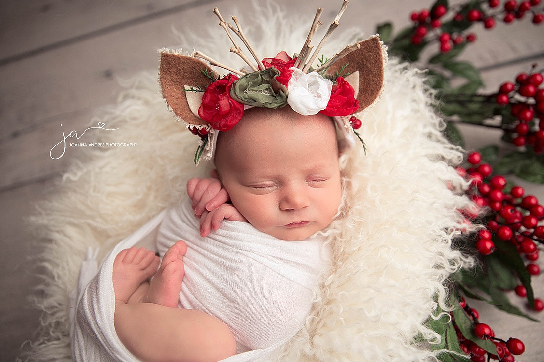 Baby Girl in Reindeer Headband