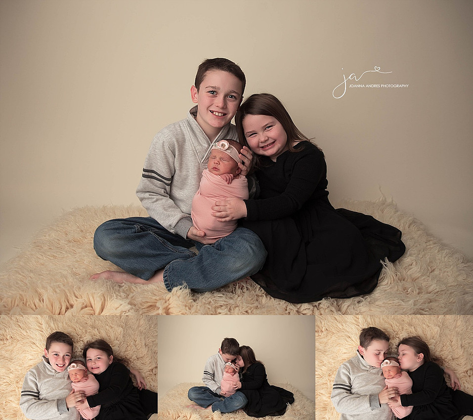 SIbling Portraits with Newborn Baby Girl