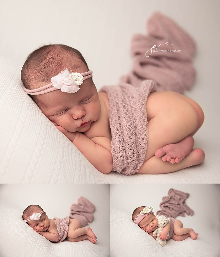 Newborn Baby Girl Bum Up with Mauve Scarf and headband