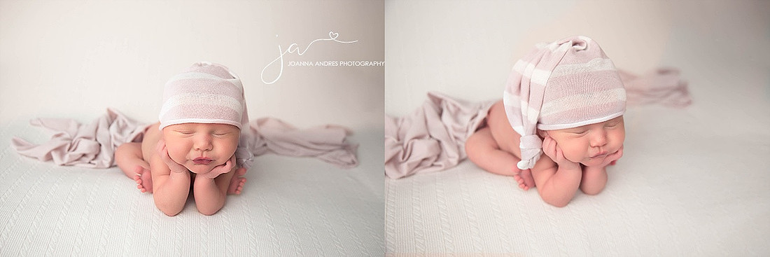 Baby Girl in Froggy Pose with Pink Hat