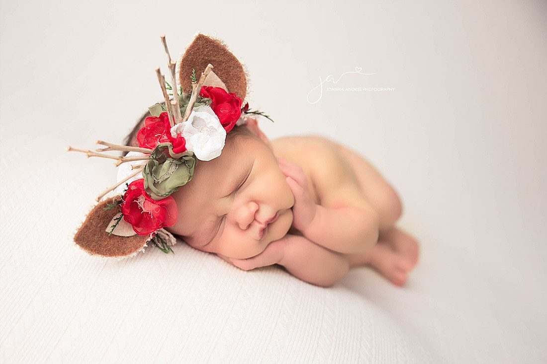 Baby Girl in Reindeer Headband