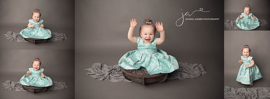 One Year Photo of Girl in Teal Dress