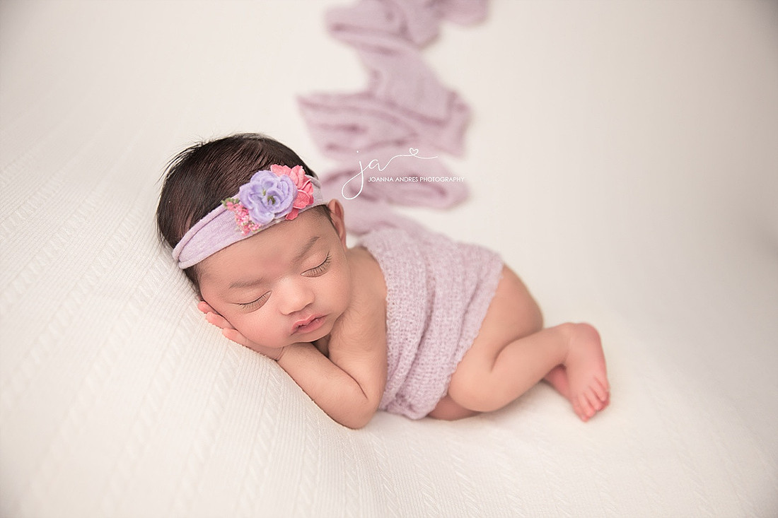 Baby Girl in Lilacs side laying pose