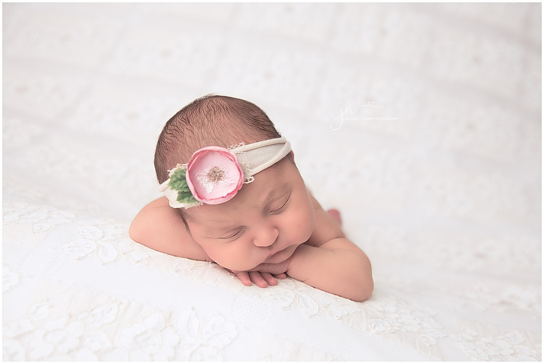 Baby Girl Hands over Head Pose with