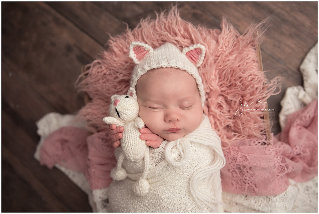 Baby Girl with Kitten Hat and Lovey