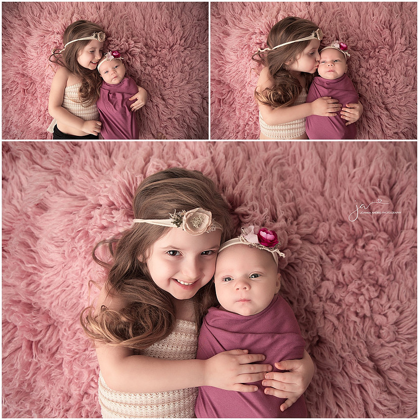 Sibling photos with newborn baby girl