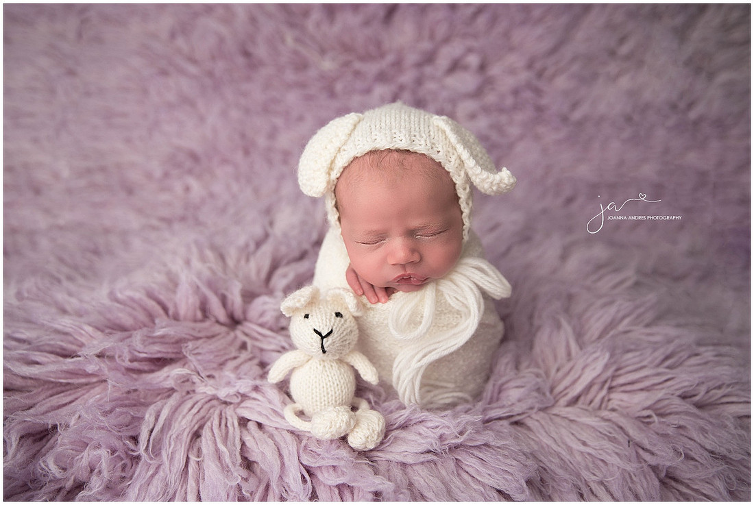 Potato Sack Pose with Purple Blanket wrapped in white