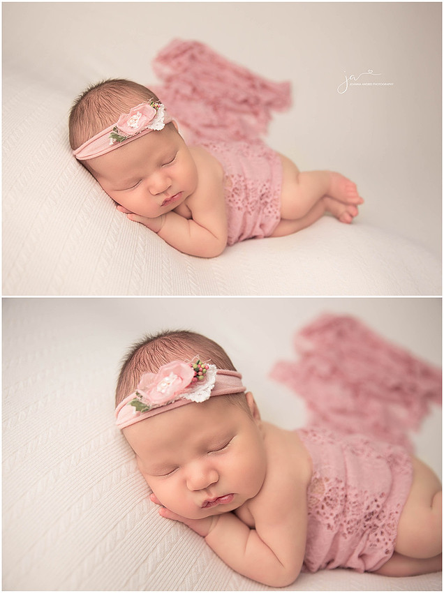 Newborn Baby Girl Side Laying POse with Pinks