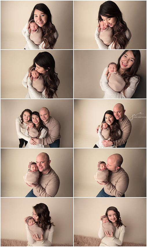 Collage of newborn with family poses