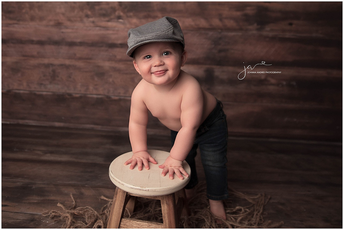 Baby Vincent's One Year  Smiling on STool