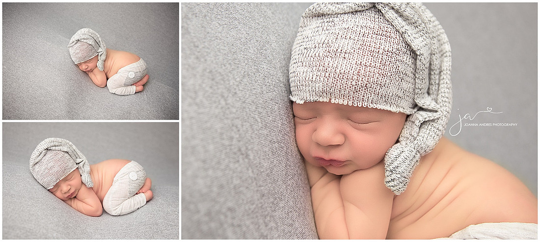 Baby Braxton collage of newborn posed with bum up in grays