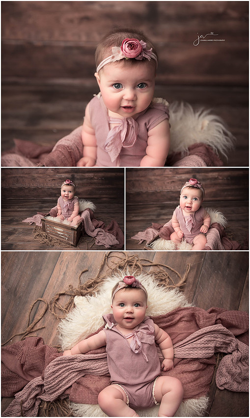Baby Collage of 6 Month Old styled in Mauves and in a basket