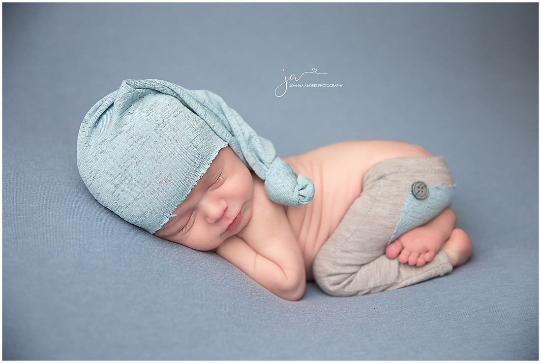 Newborn Baby Boy Bum Up in Blues and Grays