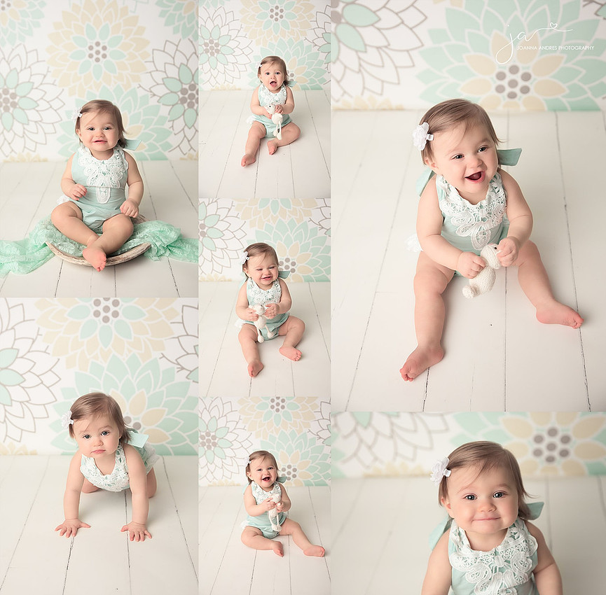 One Year Baby Photographer Collage Baby in Mint Green Outfit