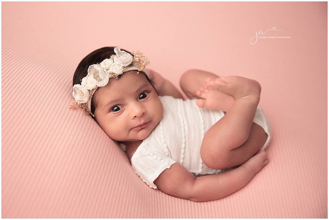 Baby GIrl wide eyed Huck Finn Pose
