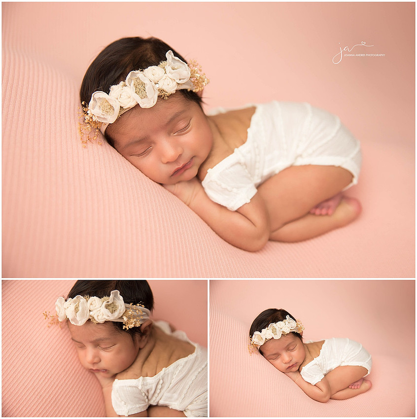 Baby Girl in Pink Backdrop and White outfit
