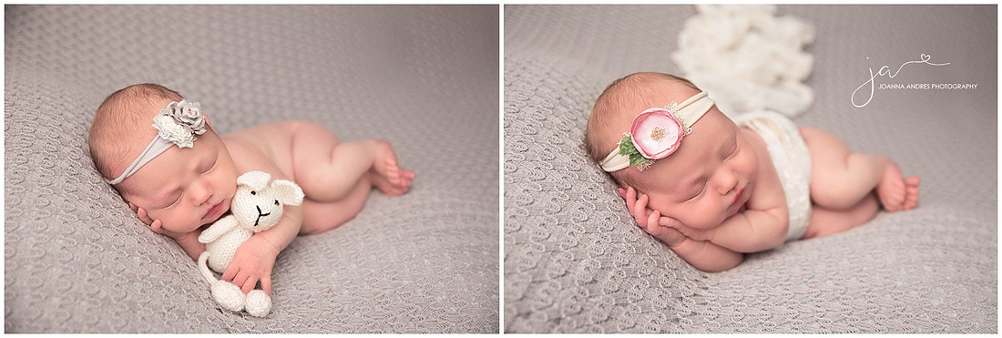 Baby Girl in Gray with white wrap and lovey