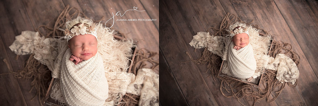 Newborn Collage with baby wrapped in a prop