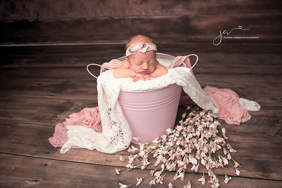 Newborn Baby Girl in a Bucket