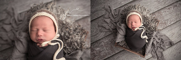 Newborn Baby Boy in prop wrapped in dark gray