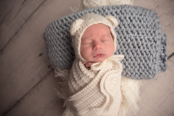 Newborn Baby Boy in White with light blue