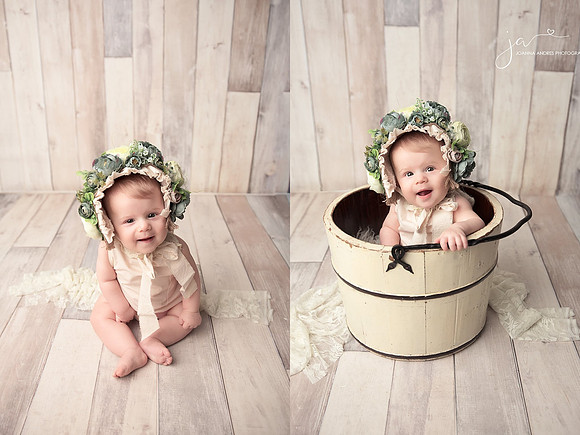 Baby Girl in a Bucket with Flower Bonnet