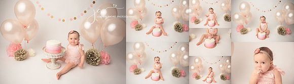 Cake Smash Collage Baby girl in pinks and golds