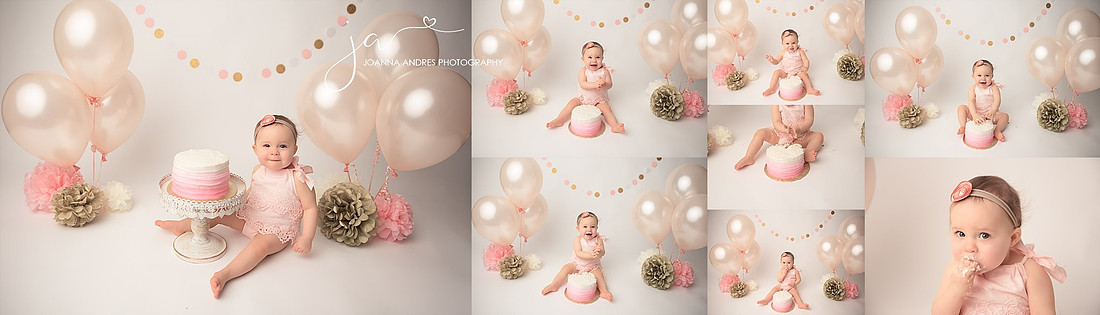 Cake Smash Collage Baby girl in pinks and golds