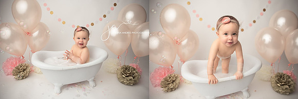 Collage of Baby Girl in Bathtub Prop