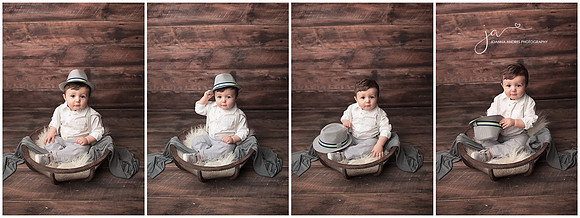 One Year Baby Boy in a Prop with hat on collage
