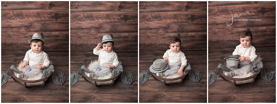 One Year Baby Boy in a Prop with hat on collage
