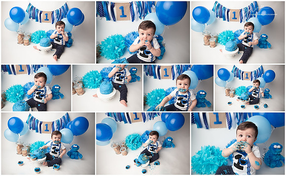One Year Baby Boy Cake Smash Collage Cookie Monster Theme