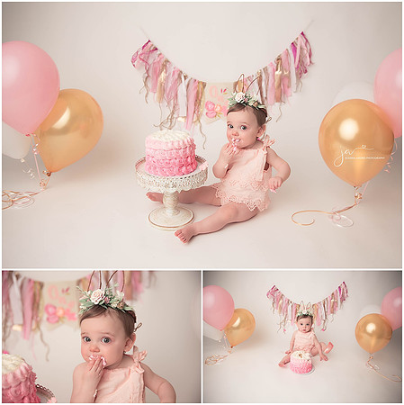 One Year Cake Smash Collage styled in Pinks and Golds