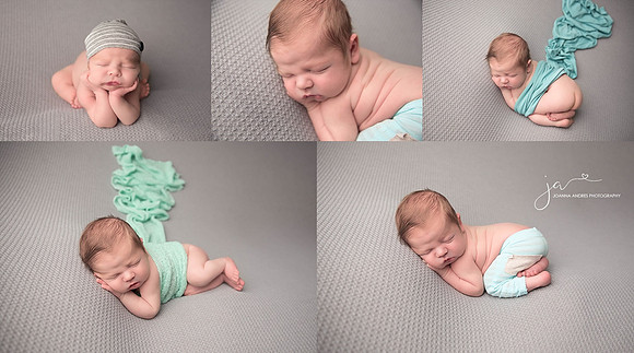 Newborn Baby Boy collage of images in gray and teal