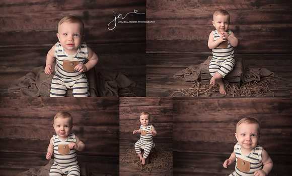 One Year Baby Boy Collage with Blue and White Striped Outfit