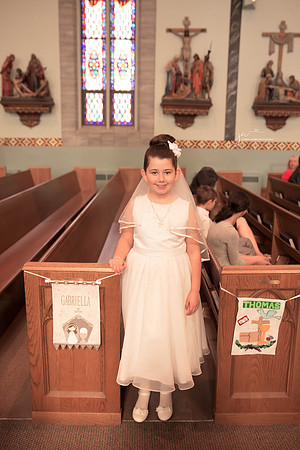 First Communion Girl with Banner
